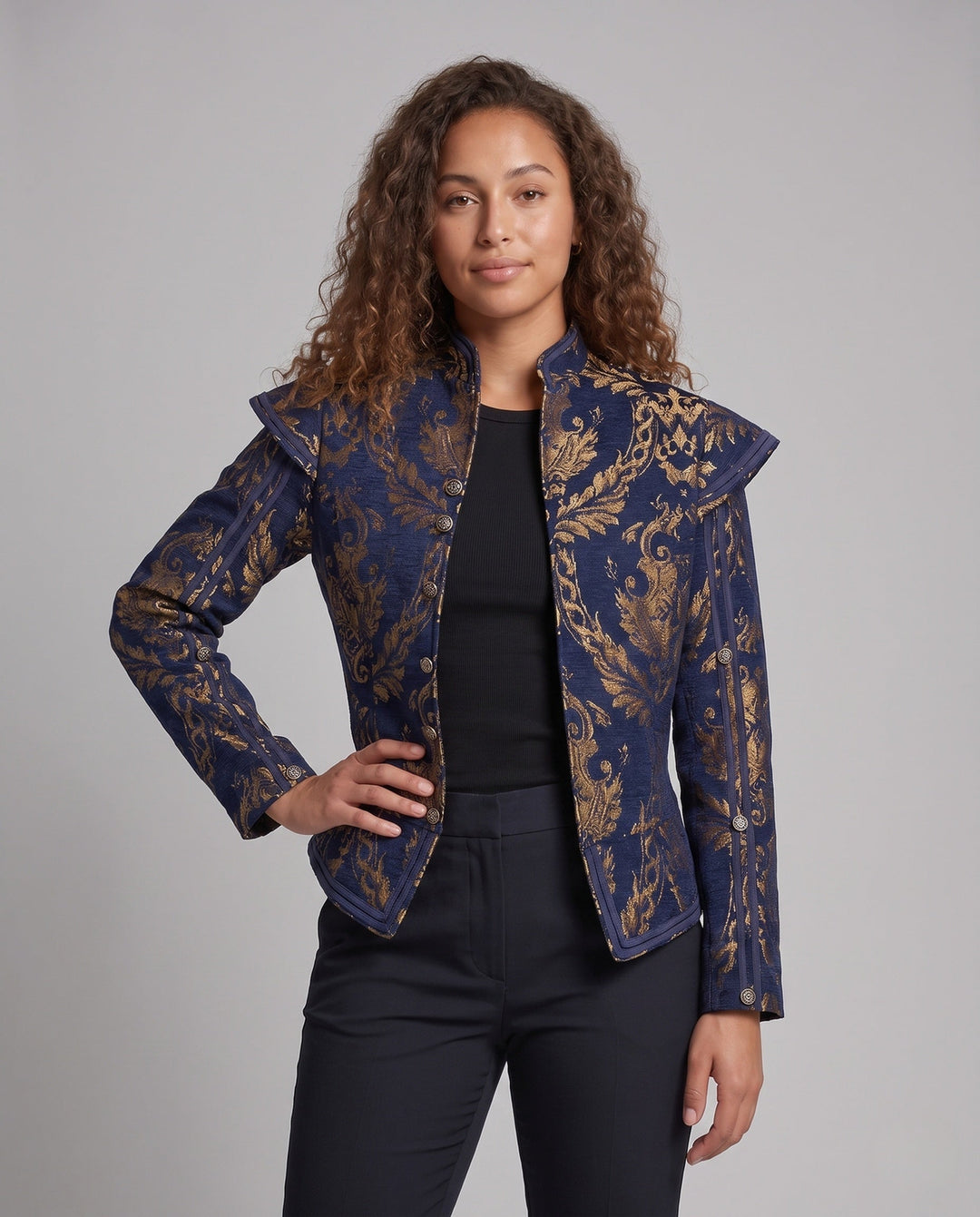 Dam Luxurious Jacquard jacka med Intricate broderi