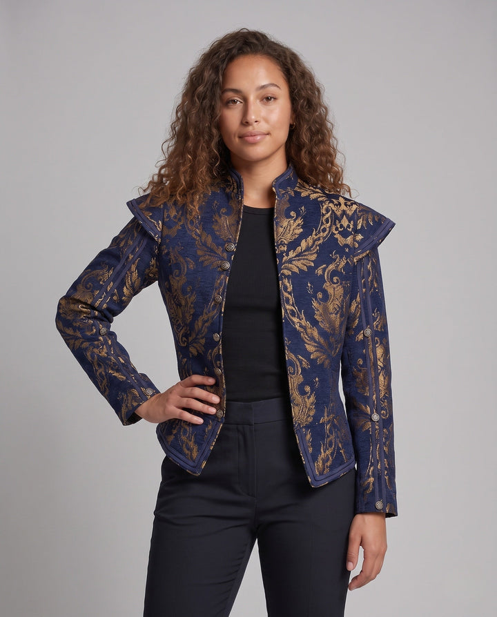 Dam Luxurious Jacquard jacka med Intricate broderi