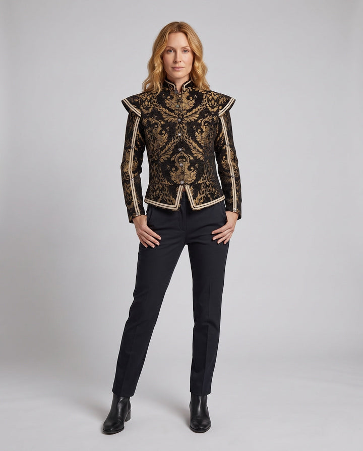 Dam elegant Brocade jacka med Intricate Embellishments