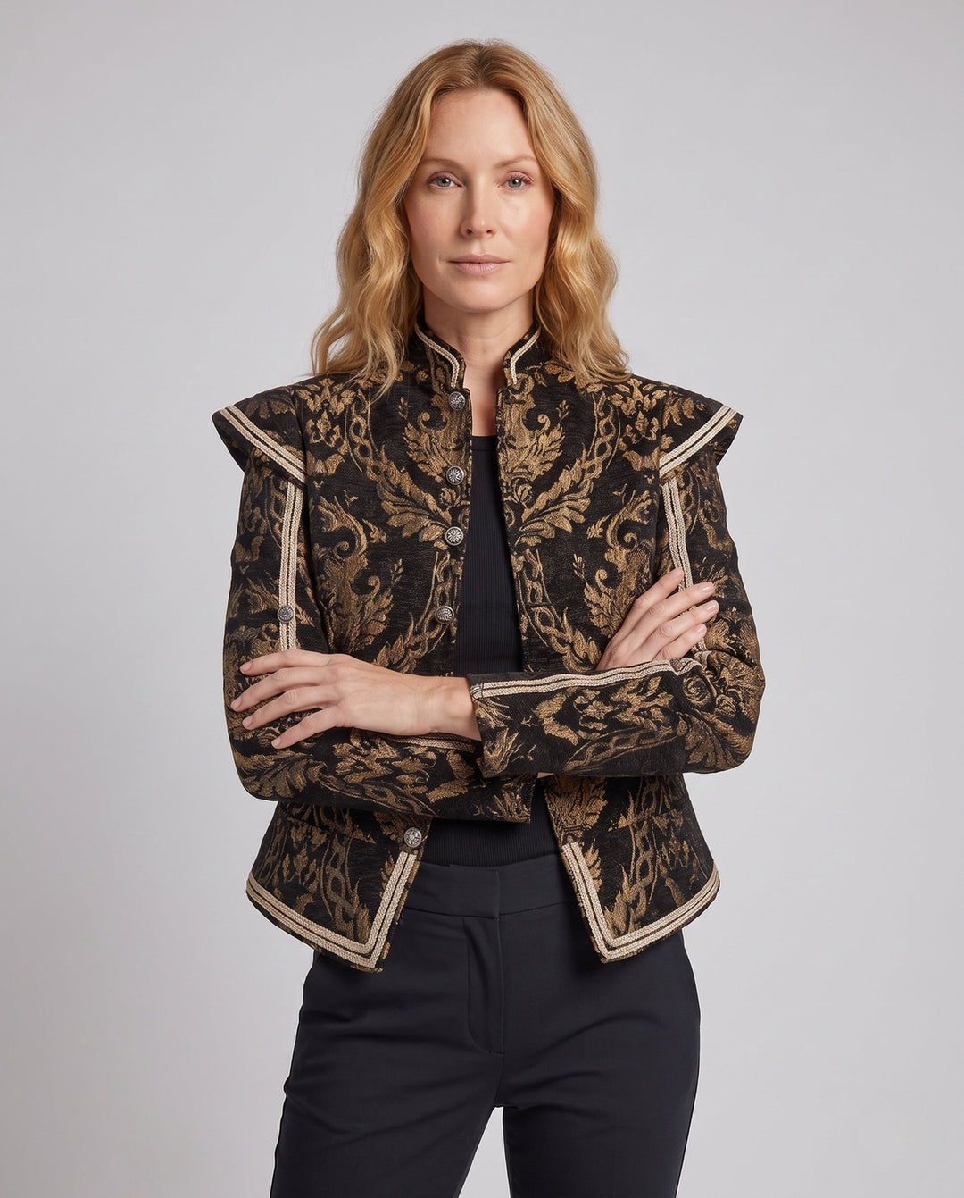 Dam elegant Brocade jacka med Intricate Embellishments