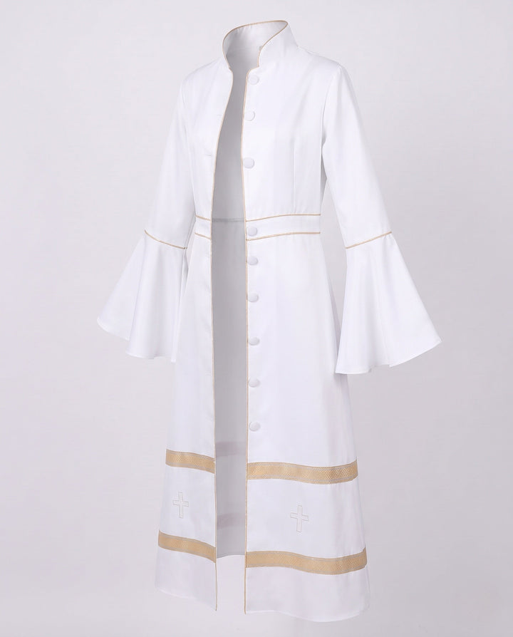 Dam elegant lång kappa med Bell ärmar och dekorativ fåll