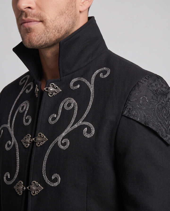 Herr Elegant Gothic Jacka med Intricate Embroidery