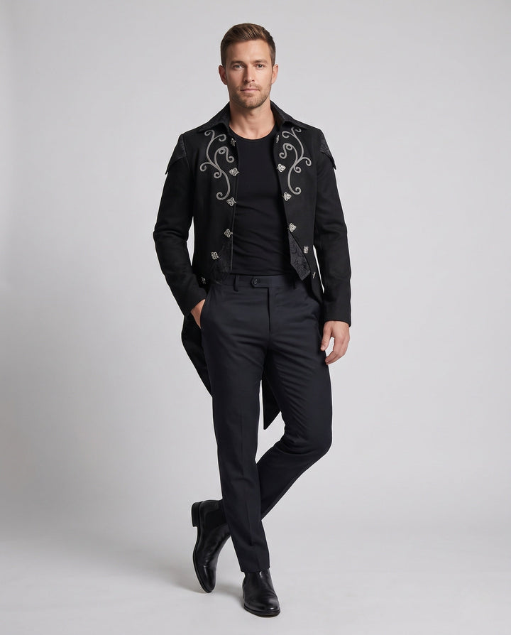 Herr Elegant Gothic Jacka med Intricate Embroidery