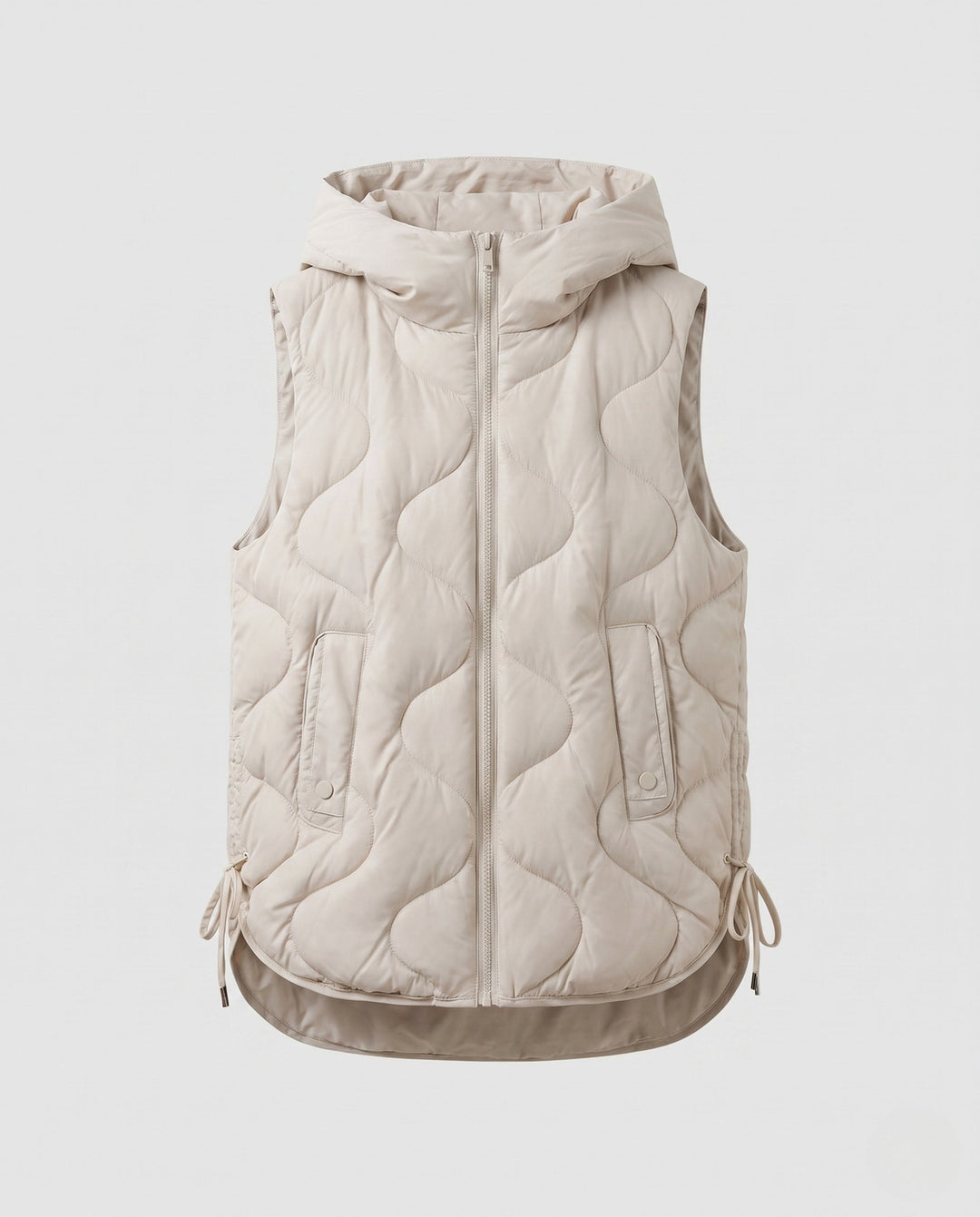 Dam Sleeveless Quiltad Väst med Huva Kant, Wave Quilting och Justerbar Drawstring