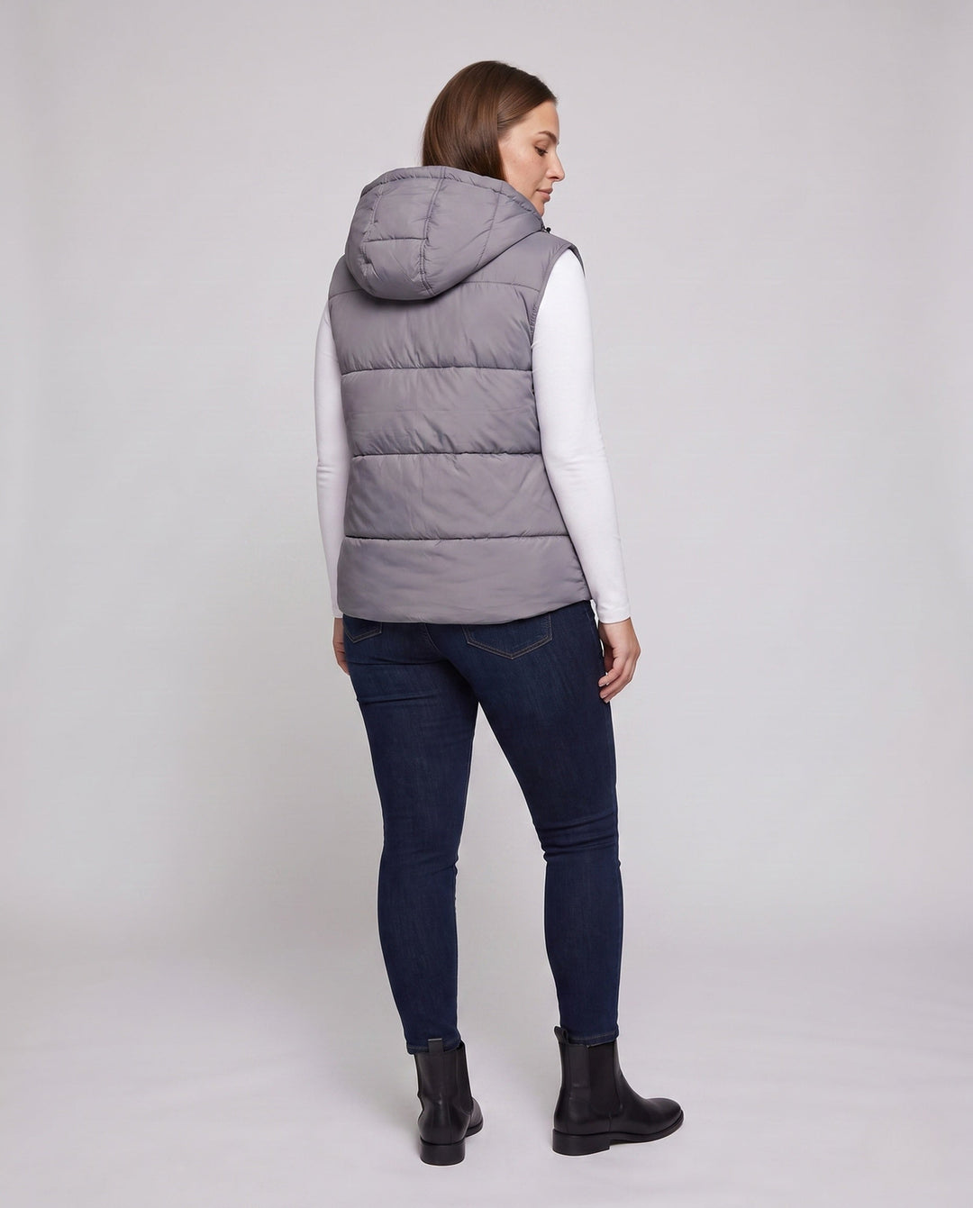 Dam Sleeveless Thermo Quiltad Väst med med Huva Yoke, Dold Dragkedja och Justerbar Drawstring.