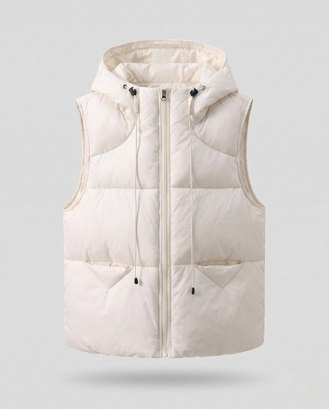Dam Sleeveless Thermo Quiltad Väst med med Huva Yoke, Dold Dragkedja och Justerbar Drawstring.