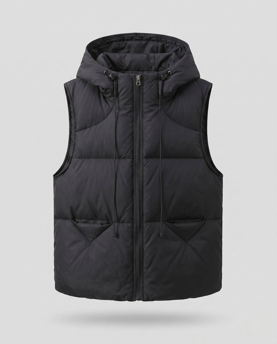 Dam Sleeveless Thermo Quiltad Väst med med Huva Yoke, Dold Dragkedja och Justerbar Drawstring.