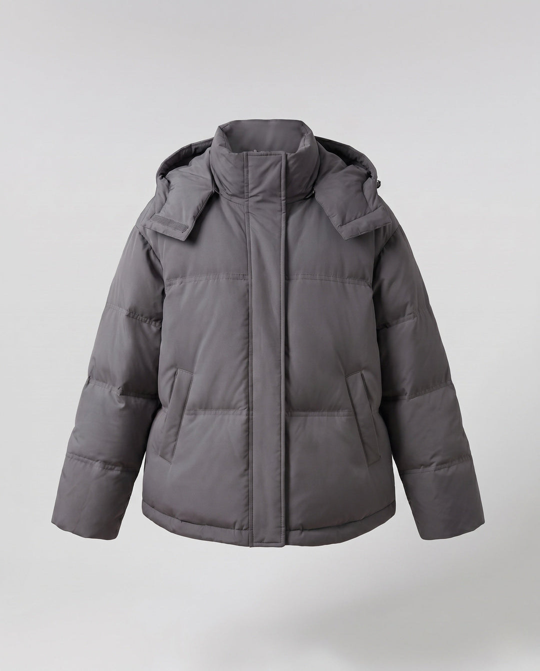 Dam Boxig Vadderad Kort Quiltad Anorak med Ergonomisk Huva Kant och Extra Stora Lock Fickor