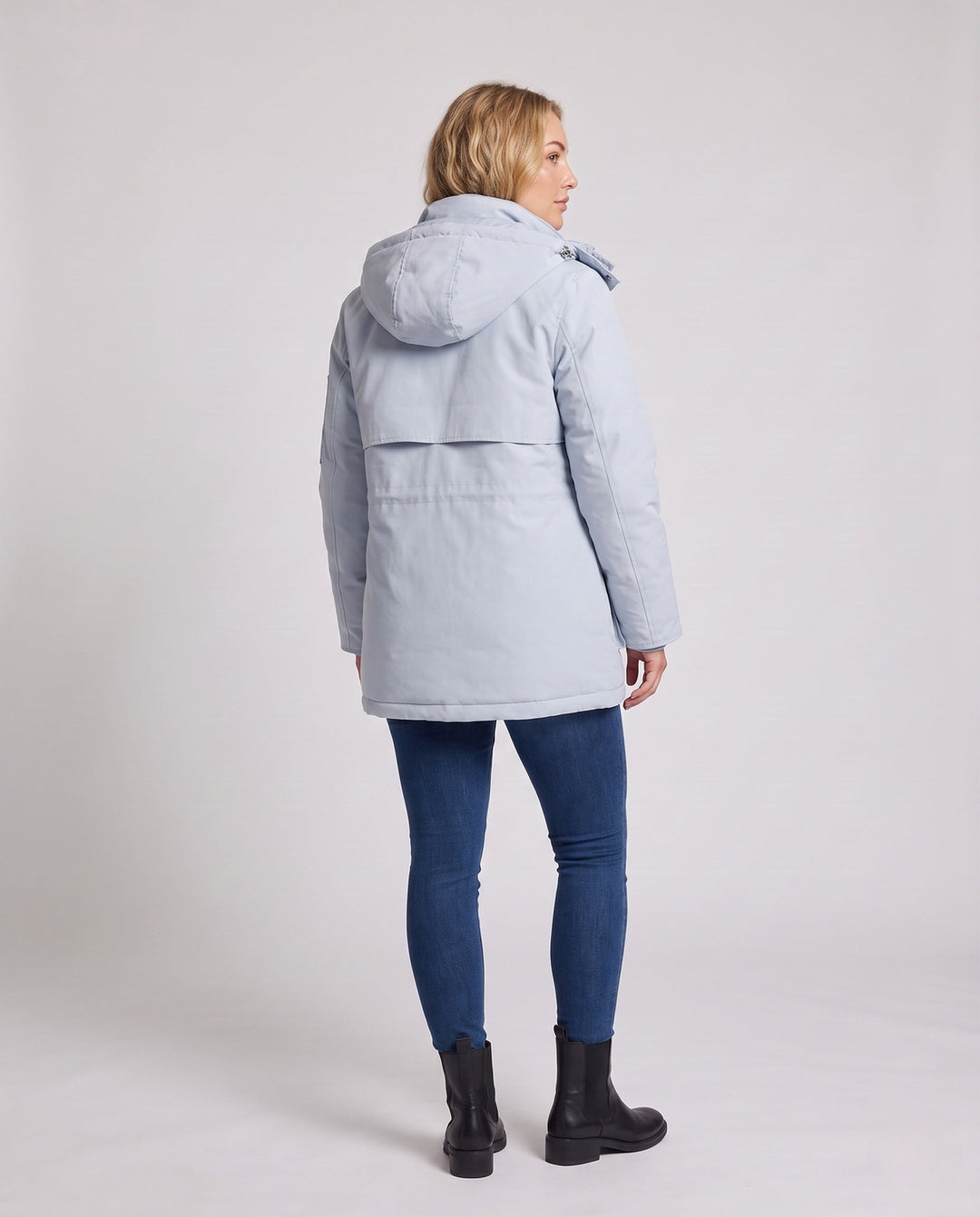 Dam Funktionell Kort Parka med Avtagbar Faux Fur Huva och Utility Fickor
