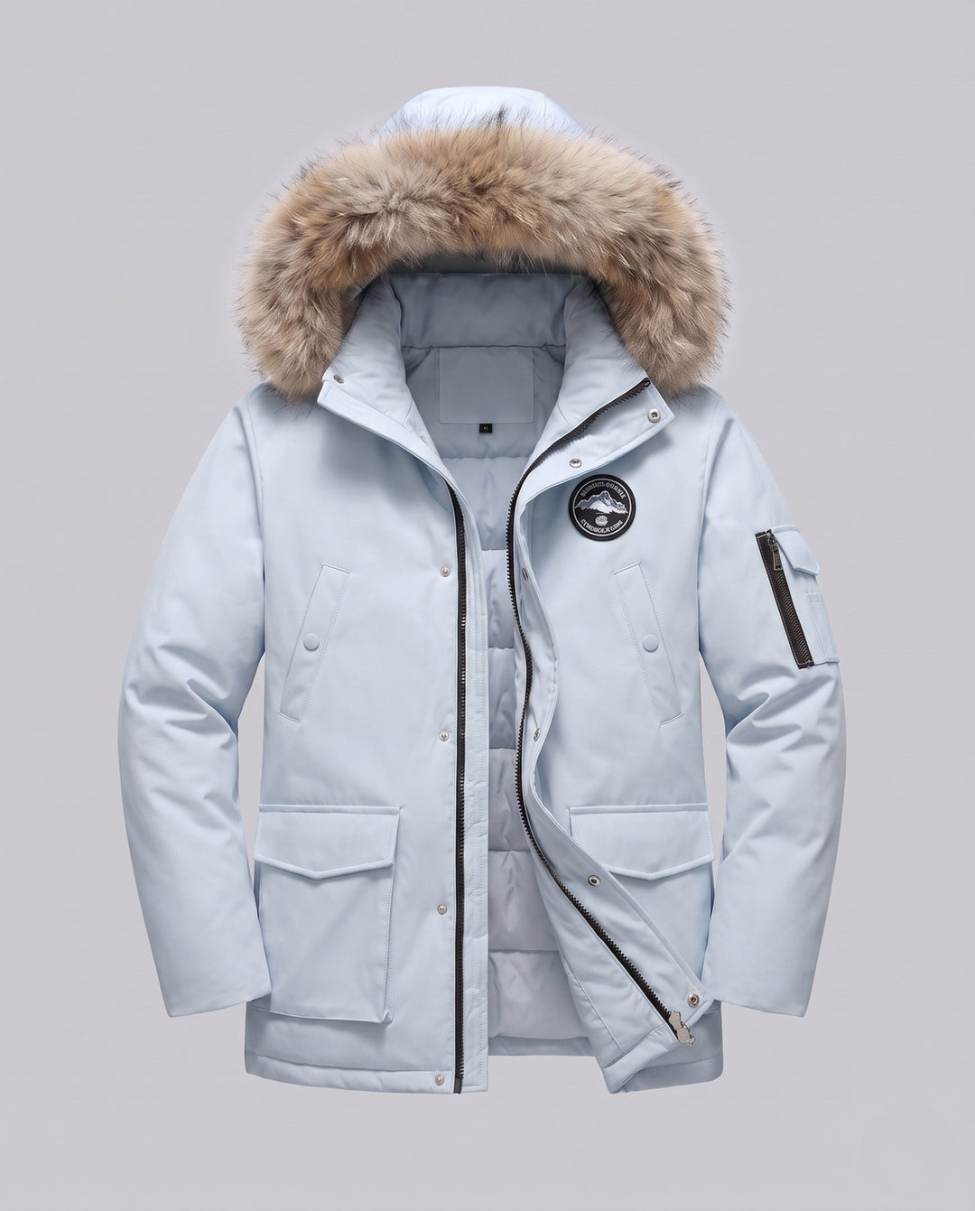 Dam Funktionell Kort Parka med Avtagbar Faux Fur Huva och Utility Fickor