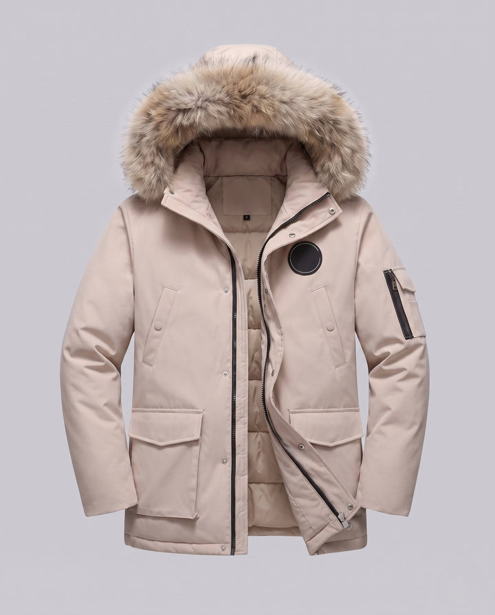 Dam Funktionell Kort Parka med Avtagbar Faux Fur Huva och Utility Fickor