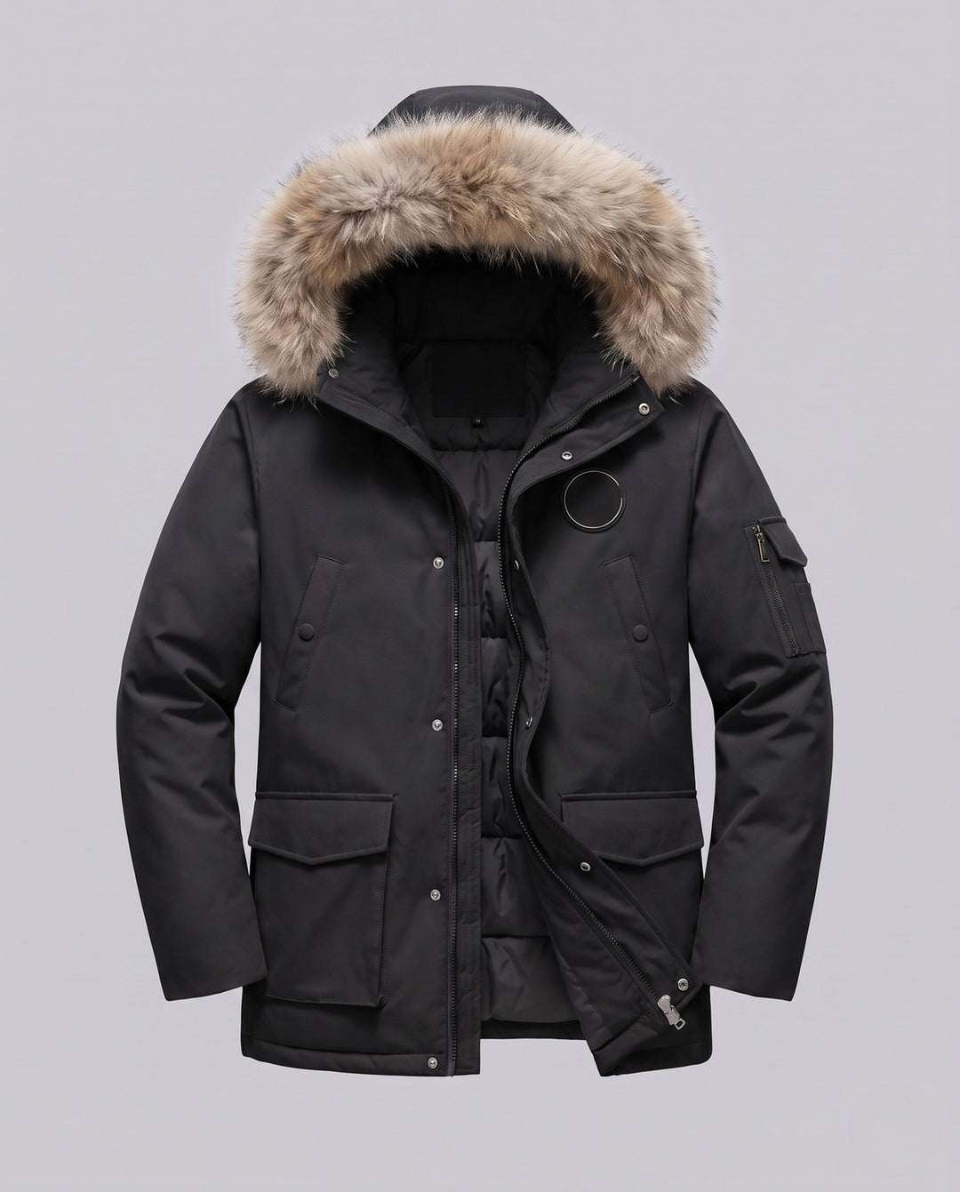 Dam Funktionell Kort Parka med Avtagbar Faux Fur Huva och Utility Fickor