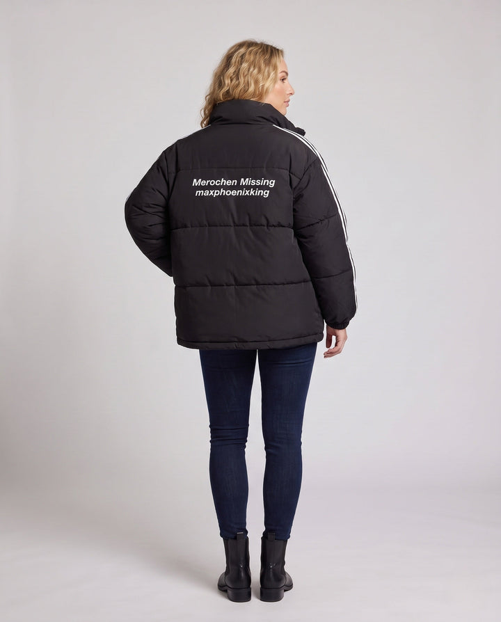 Dam Vadderad Sportig Oversize Vadderad Jacka med Huva Kant, Contrast Rand Ärmar och Vindtät Outer Shell