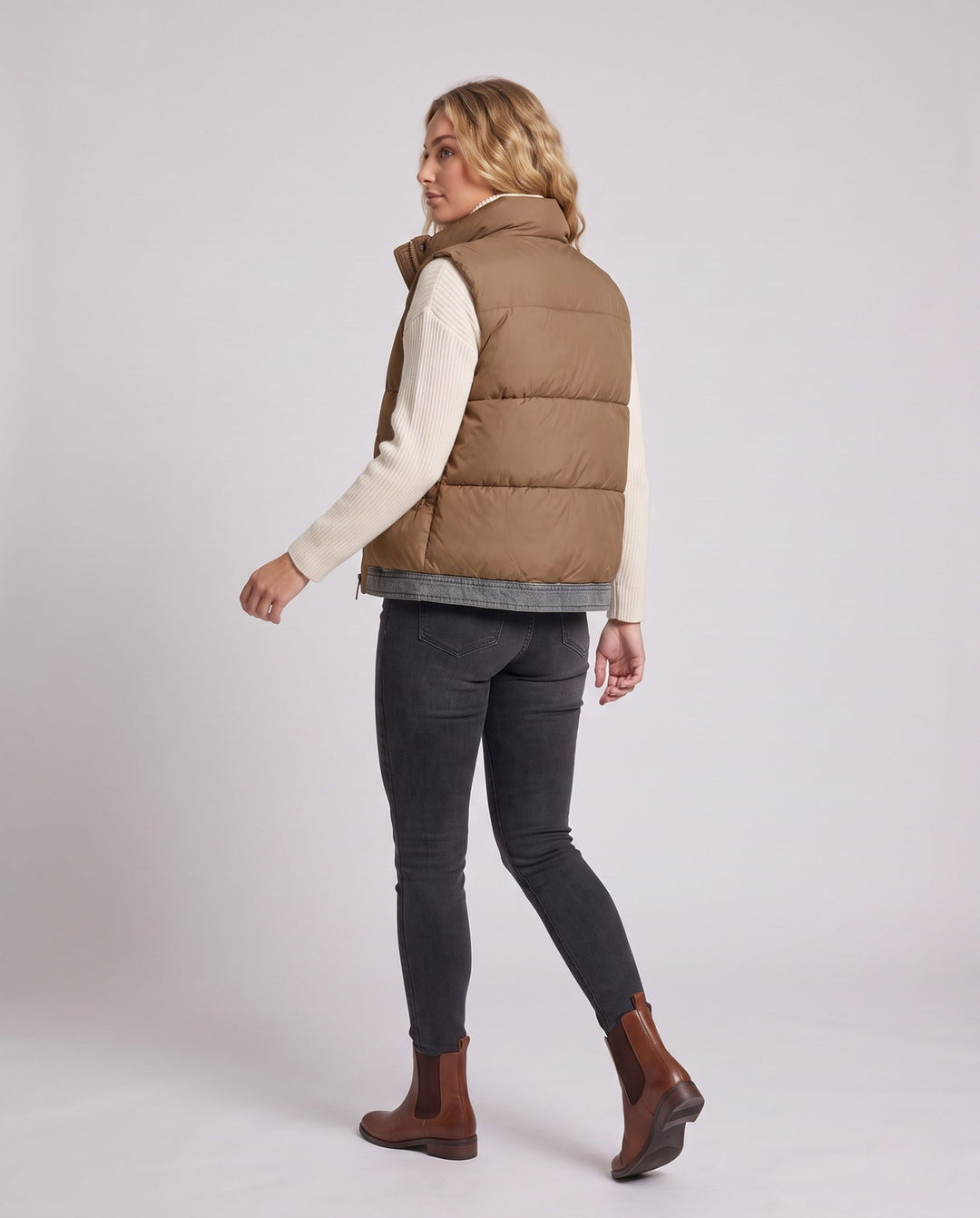 Dam Quiltad Sleeveless Quiltad Väst med Hög Krage, Jeans-Look Inner Lock och Dold Dragkedja Fickor