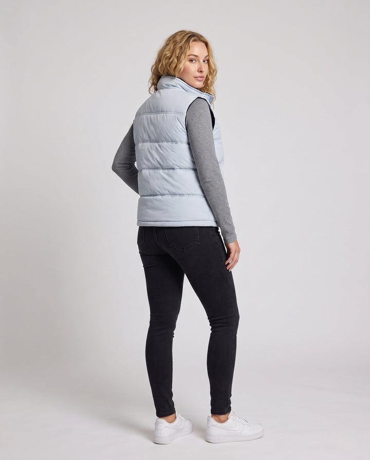 Dam Quiltad Sleeveless Thermoväst med Hög Stå Krage och Justerbar Nederkant