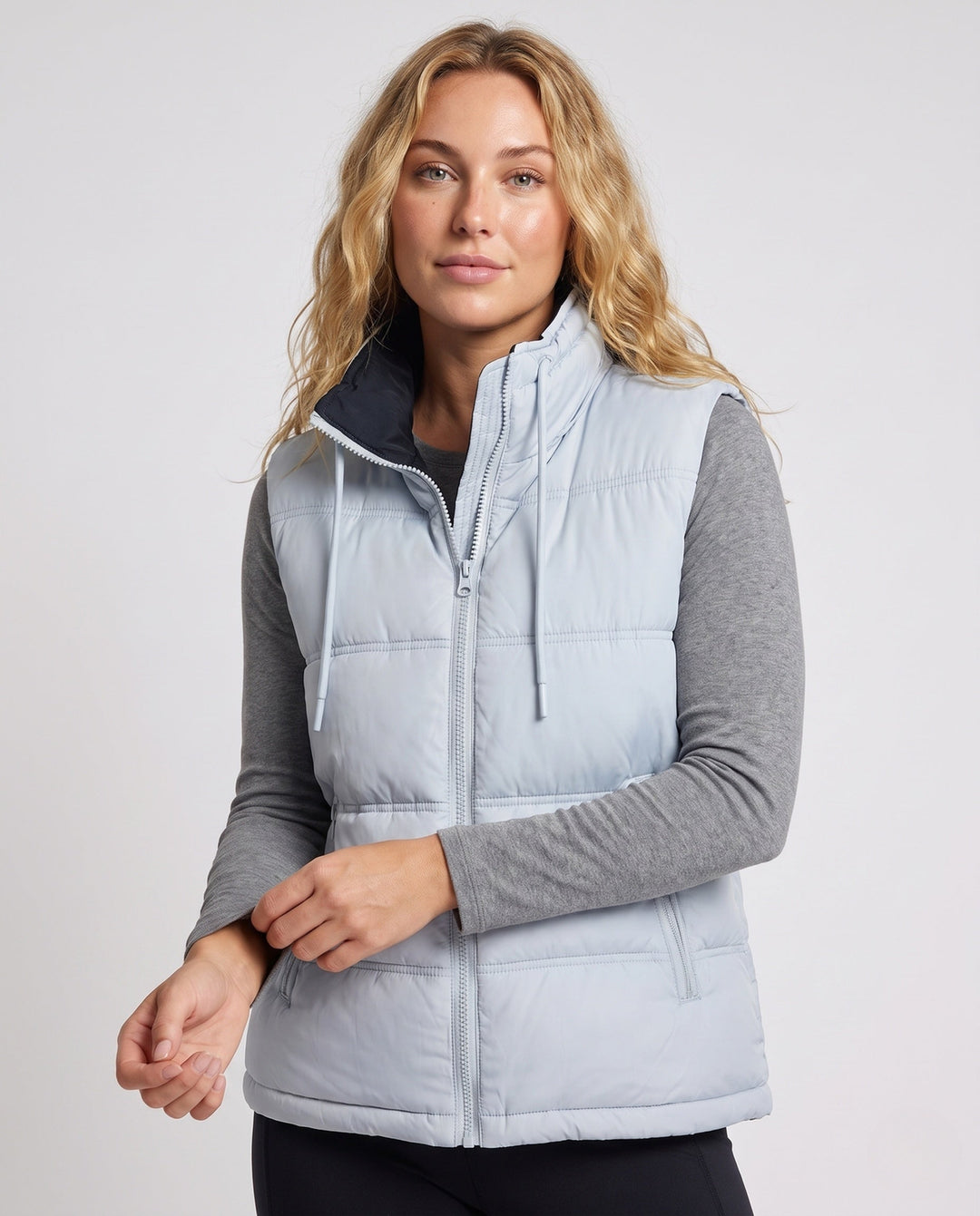 Dam Quiltad Sleeveless Thermoväst med Hög Stå Krage och Justerbar Nederkant