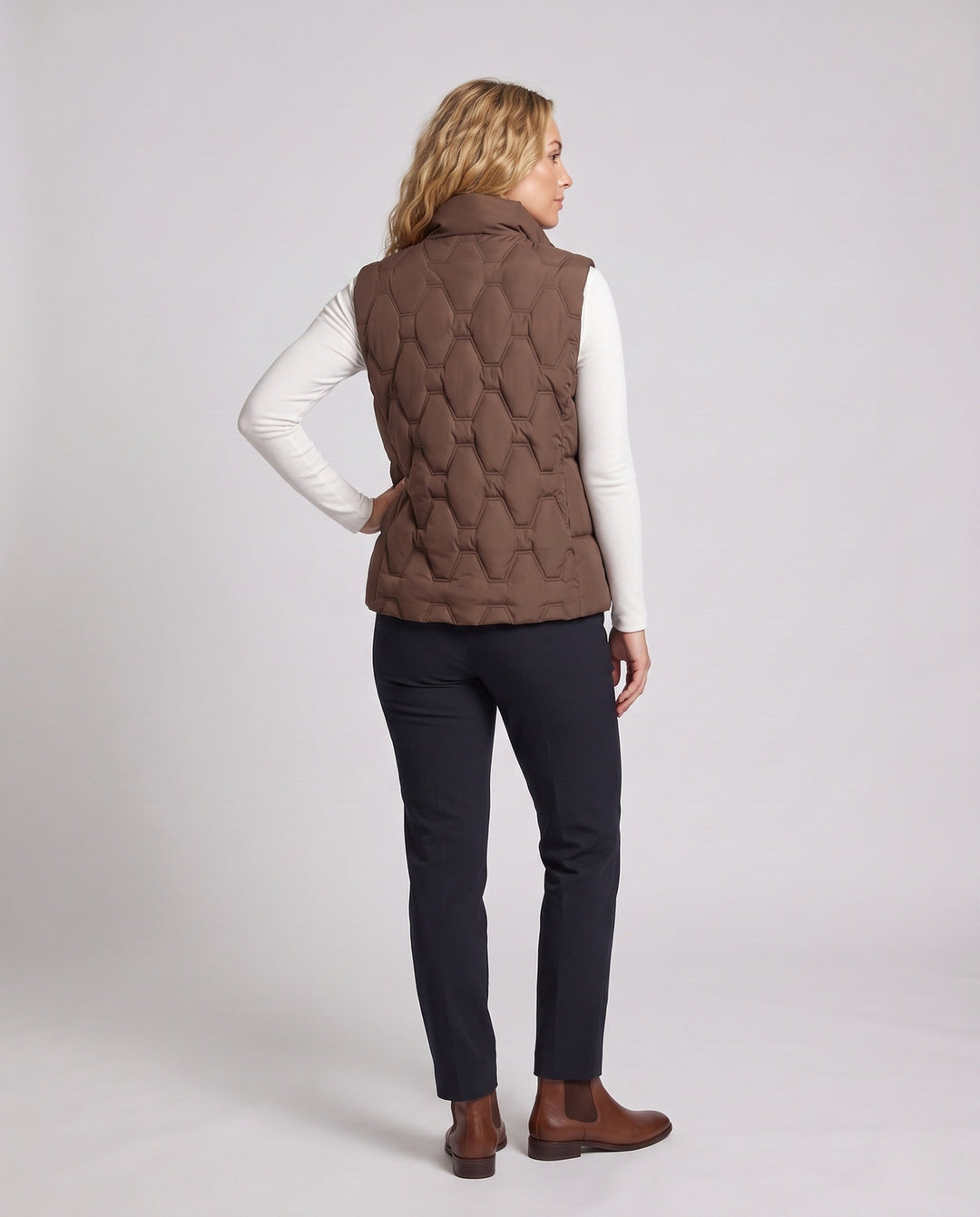 Dam Quiltad Sleeveless Thermoväst med Hög Stå Krage och Dold Tryckknapp Knapp Knäppning