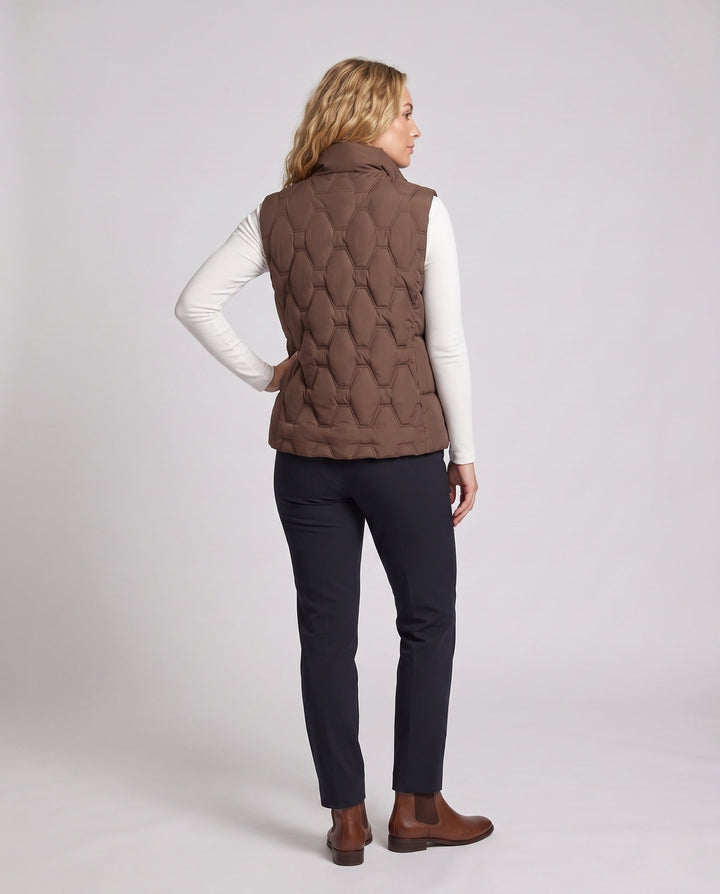 Dam Quiltad Sleeveless Thermoväst med Hög Stå Krage och Dold Tryckknapp Knapp Knäppning