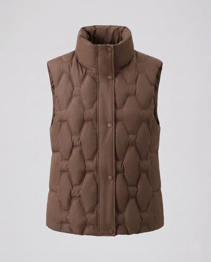 Dam Quiltad Sleeveless Thermoväst med Hög Stå Krage och Dold Tryckknapp Knapp Knäppning