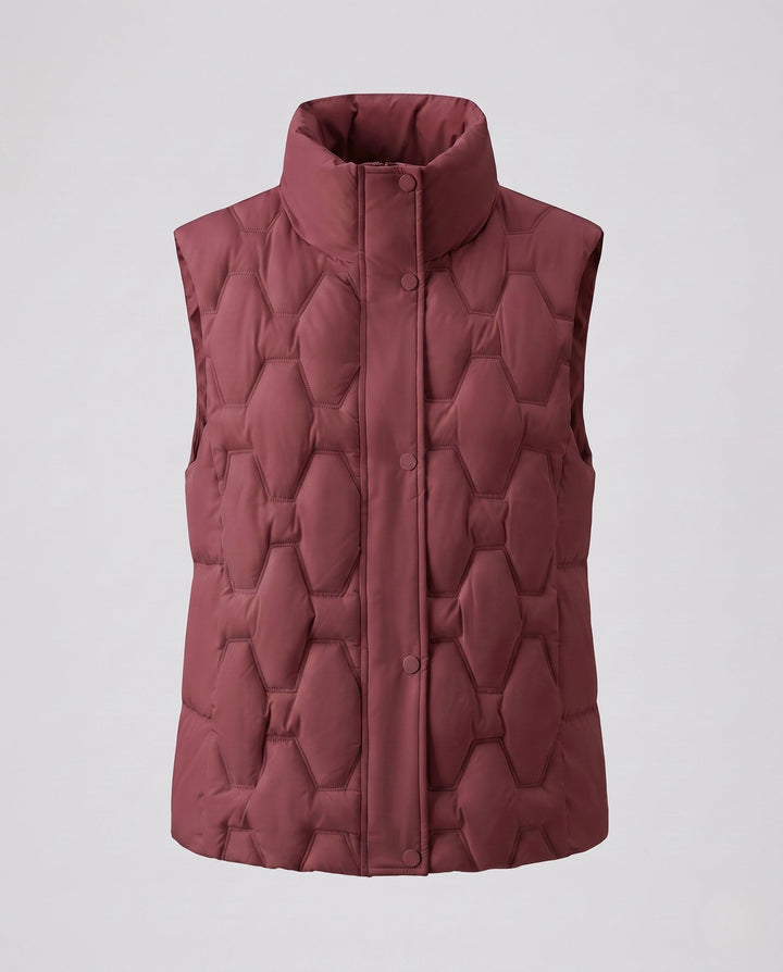 Dam Quiltad Sleeveless Thermoväst med Hög Stå Krage och Dold Tryckknapp Knapp Knäppning