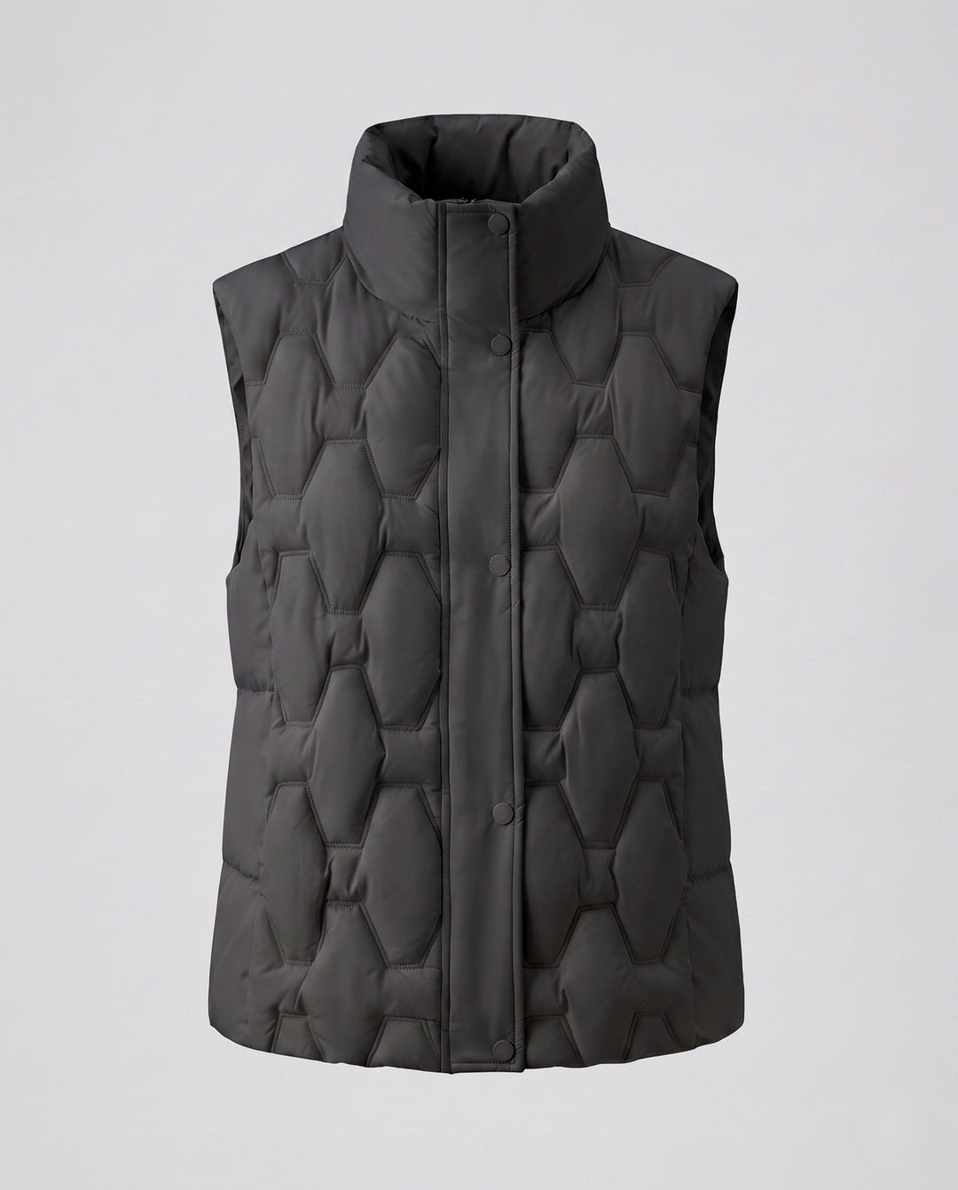Dam Quiltad Sleeveless Thermoväst med Hög Stå Krage och Dold Tryckknapp Knapp Knäppning