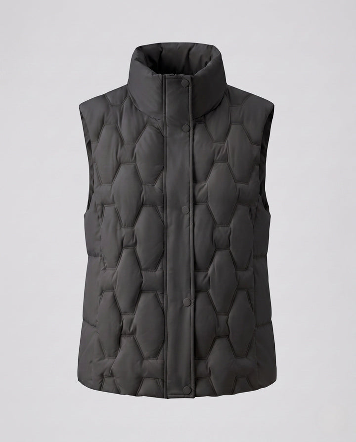 Dam Quiltad Sleeveless Thermoväst med Hög Stå Krage och Dold Tryckknapp Knapp Knäppning