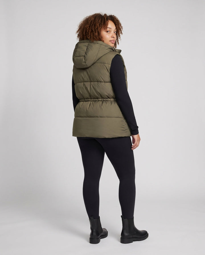 Dam Quiltad med Huva Väst med Waist Drawstring, Vadderad Termisk Filling, och Generous Side Fickor