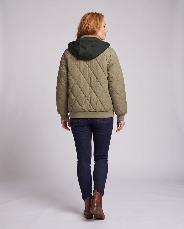 Dam Oversize Kort Jacka med Diamant Quilting, Stå Krage, och Lock Fickor