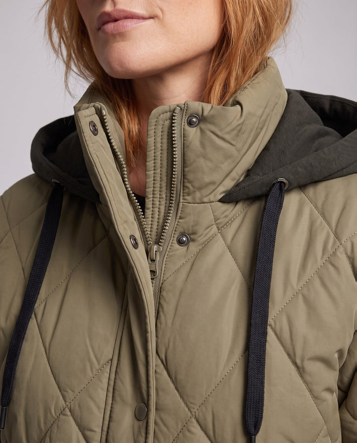 Dam Oversize Kort Jacka med Diamant Quilting, Stå Krage, och Lock Fickor