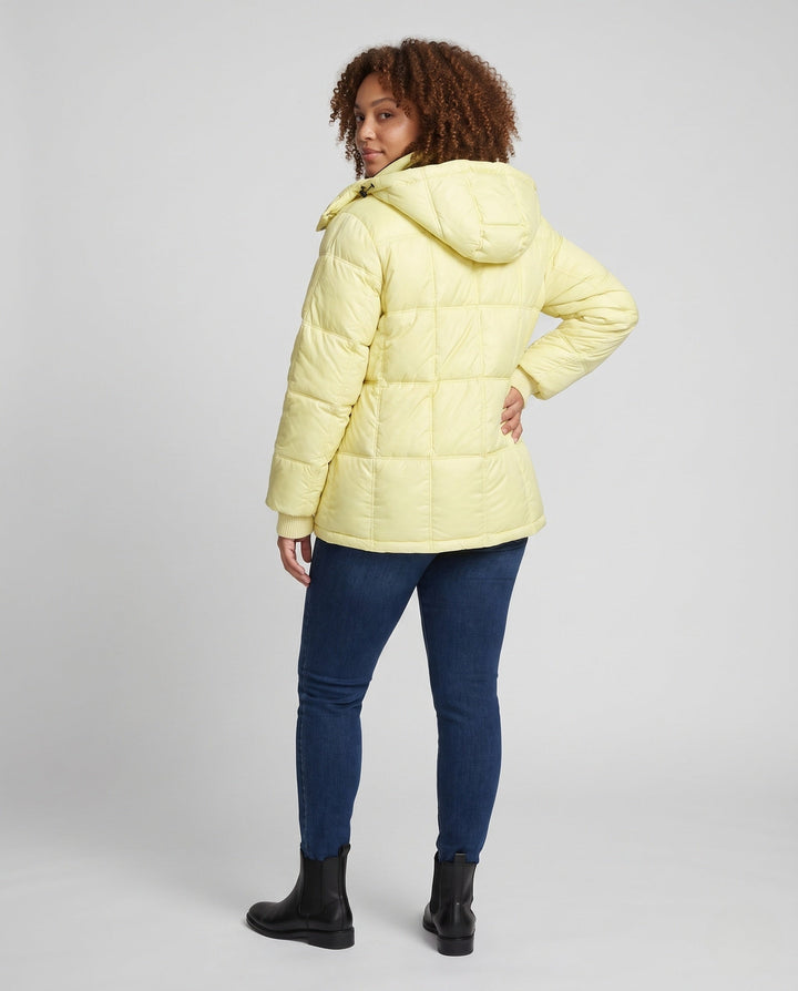 Dam Shiny Quiltad Jacka med Integrated Huva, Two-Way Dragkedja, och Termisk Padding