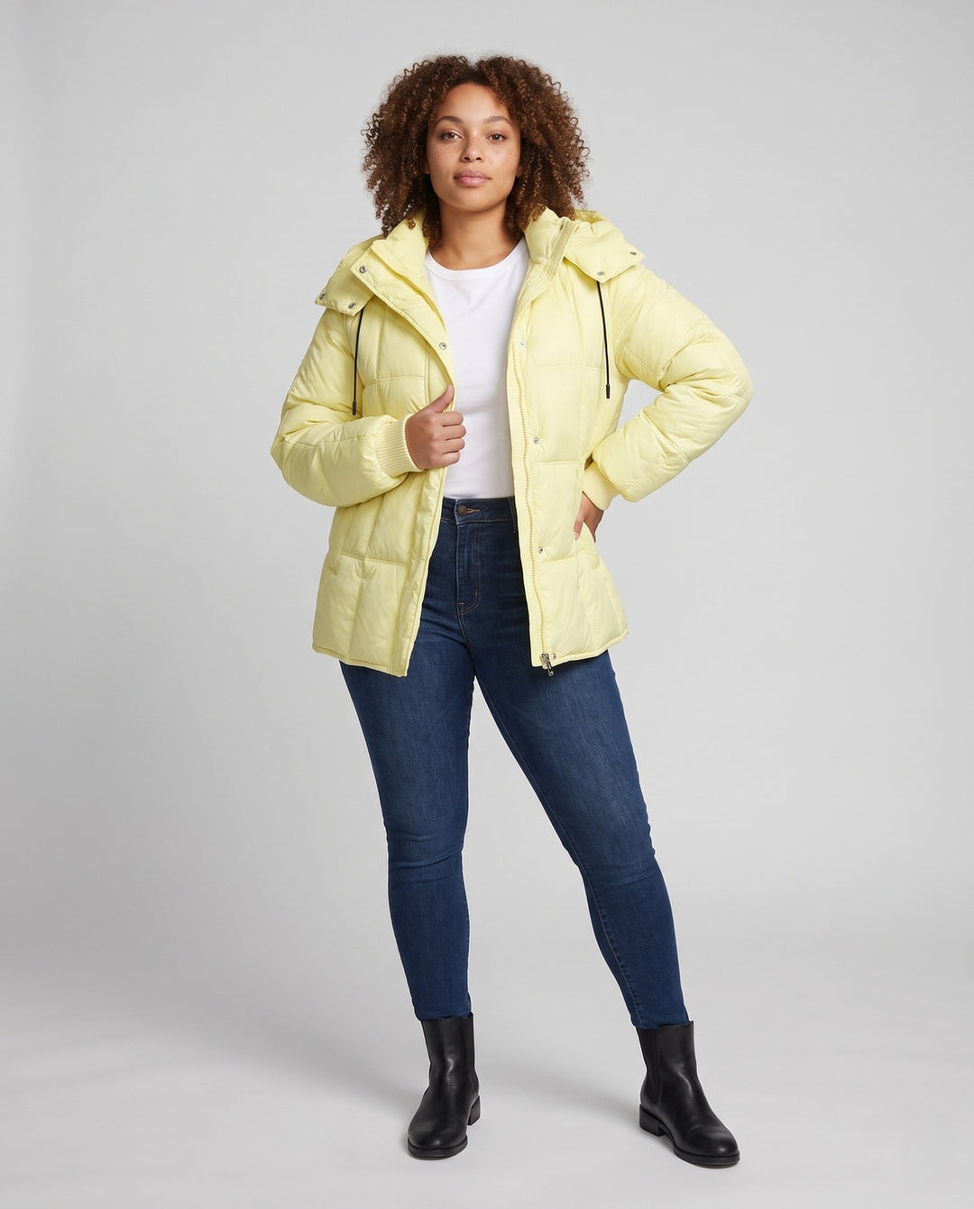 Dam Shiny Quiltad Jacka med Integrated Huva, Two-Way Dragkedja, och Termisk Padding