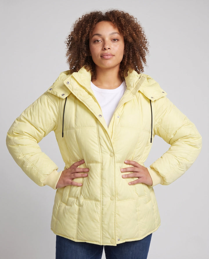 Dam Shiny Quiltad Jacka med Integrated Huva, Two-Way Dragkedja, och Termisk Padding