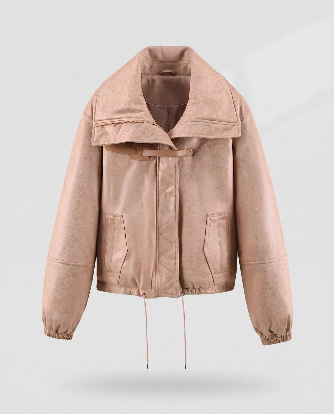 Dam Nano Kort Flight Jacka i Lambskin Look med Voluminous Faux Fur Krage och Drawstring