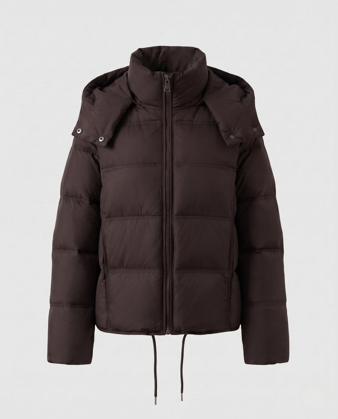 Dam Kort Quiltad Crop Jacka med Avtagbar Huva Kant och Two-Way Dragkedja