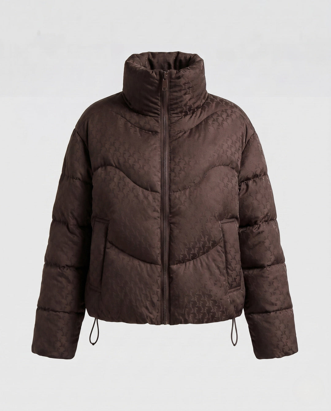 Dam Kort Quiltad Vadderad Jacka med Hög Stå Krage, Hundtand Mönster, och Drawstring Nederkant