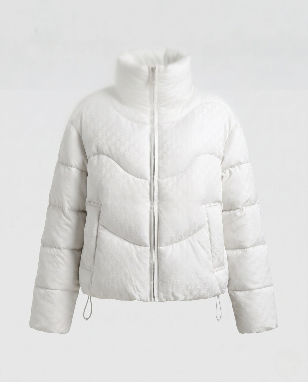 Dam Kort Quiltad Vadderad Jacka med Hög Stå Krage, Hundtand Mönster, och Drawstring Nederkant