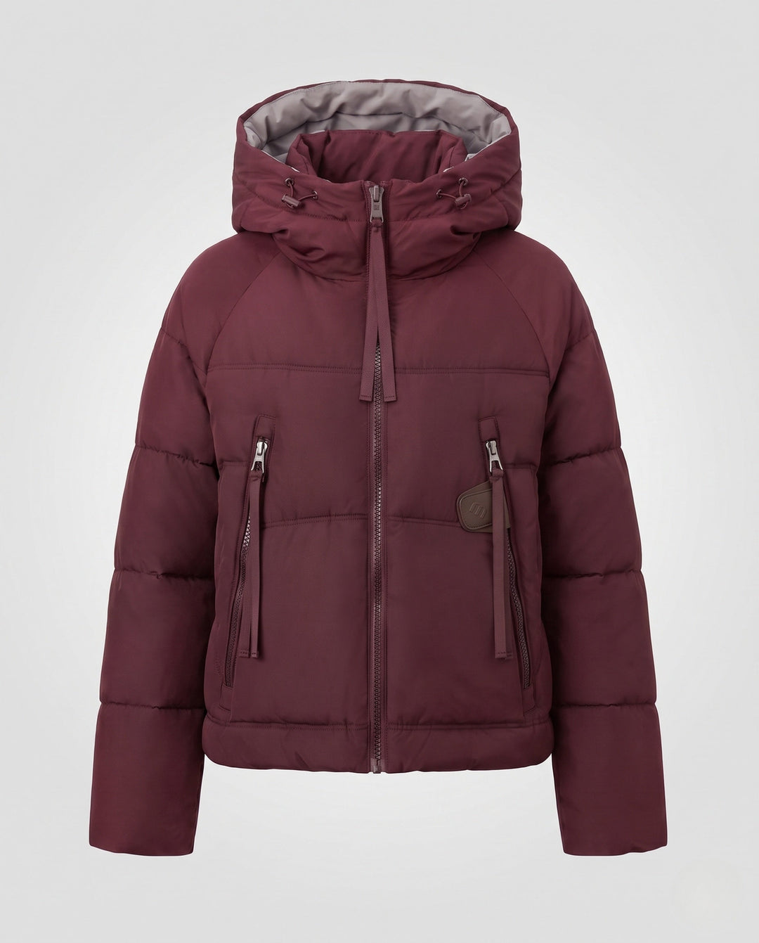 Dam Kort Quiltad Vadderad Jacka med Contrast Foder, Vadderad Huva och Dragkedja Fickor
