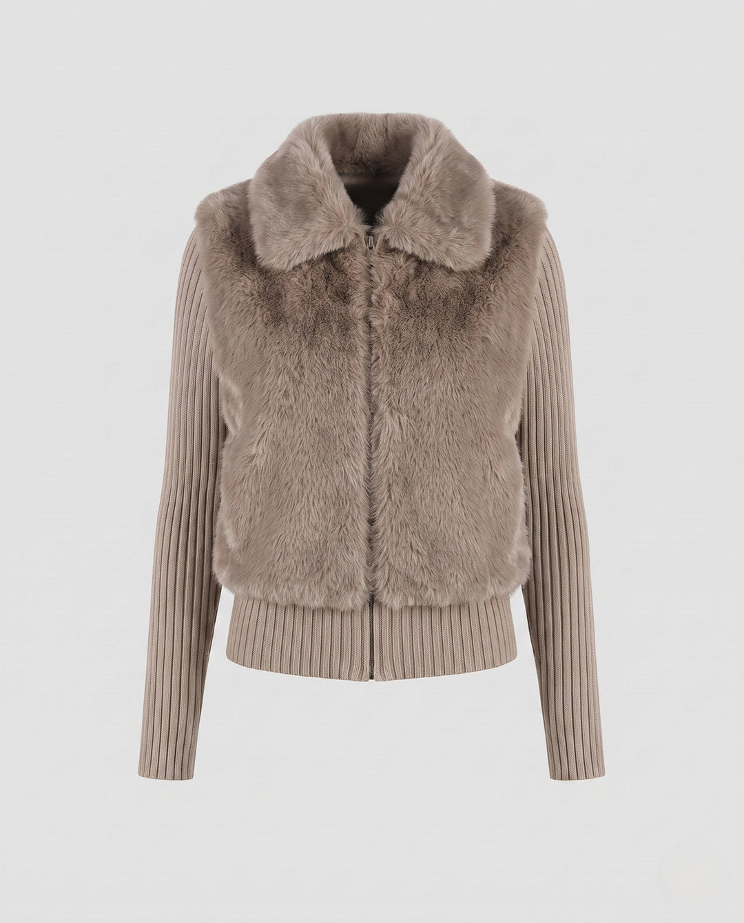 Dam Kort Faux Fur Väst i Layered Look med Ribbed Stickad Nederkant