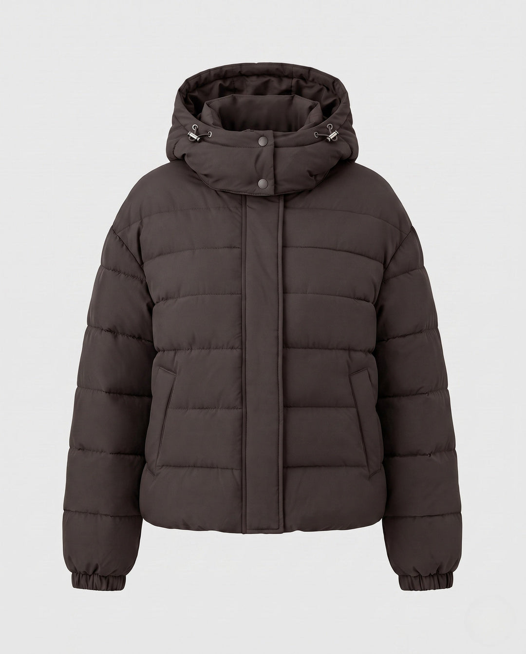Dam Kort Vadderad Kort Quiltad Jacka med Hög Standing Krage och Vindtät Outer Shell