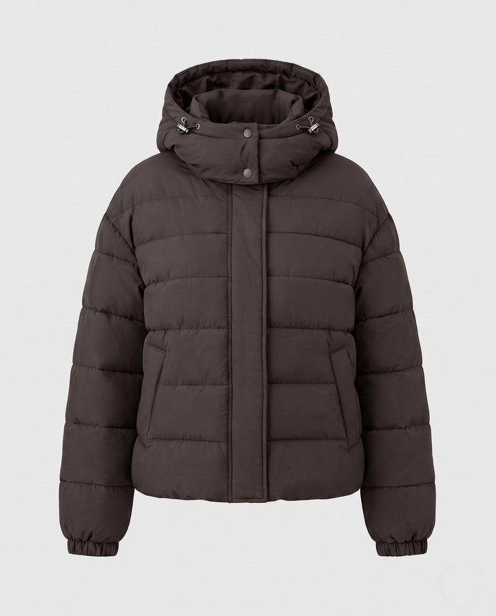 Dam Kort Vadderad Kort Quiltad Jacka med Hög Standing Krage och Vindtät Outer Shell