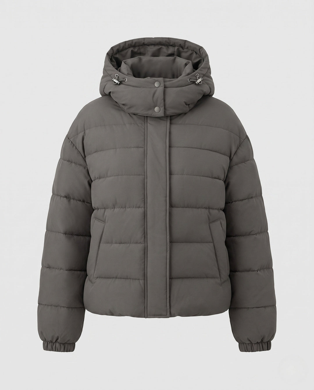 Dam Kort Vadderad Kort Quiltad Jacka med Hög Standing Krage och Vindtät Outer Shell