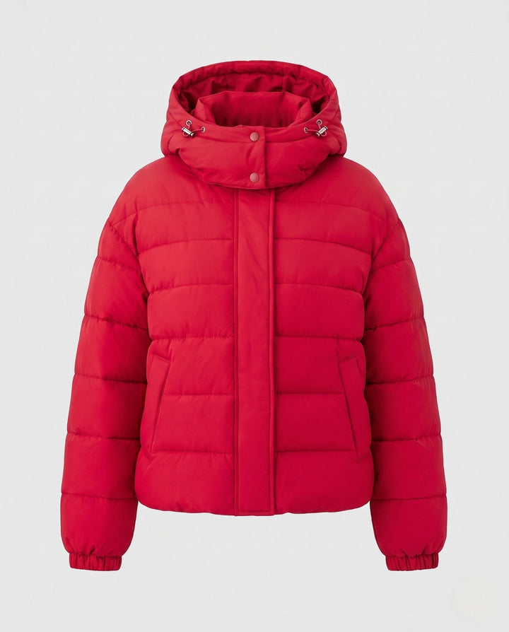 Dam Kort Vadderad Kort Quiltad Jacka med Hög Standing Krage och Vindtät Outer Shell