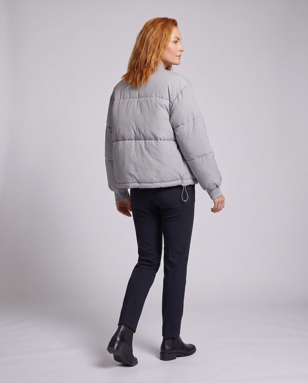 Dam Kort Boxig Quiltad Jacka med Straight Skärning, Dold Dragkedja, och Elastic Muddar