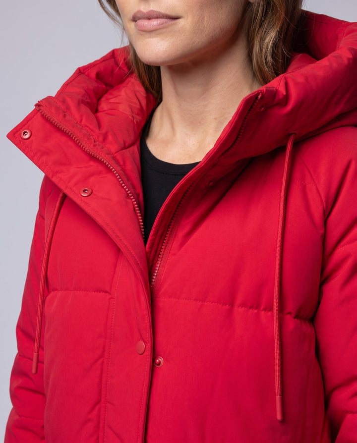 Dam Kort Boxig Quiltad Parka med Hög Krage Kant, Huva, och Mjuk Microfleece Foder