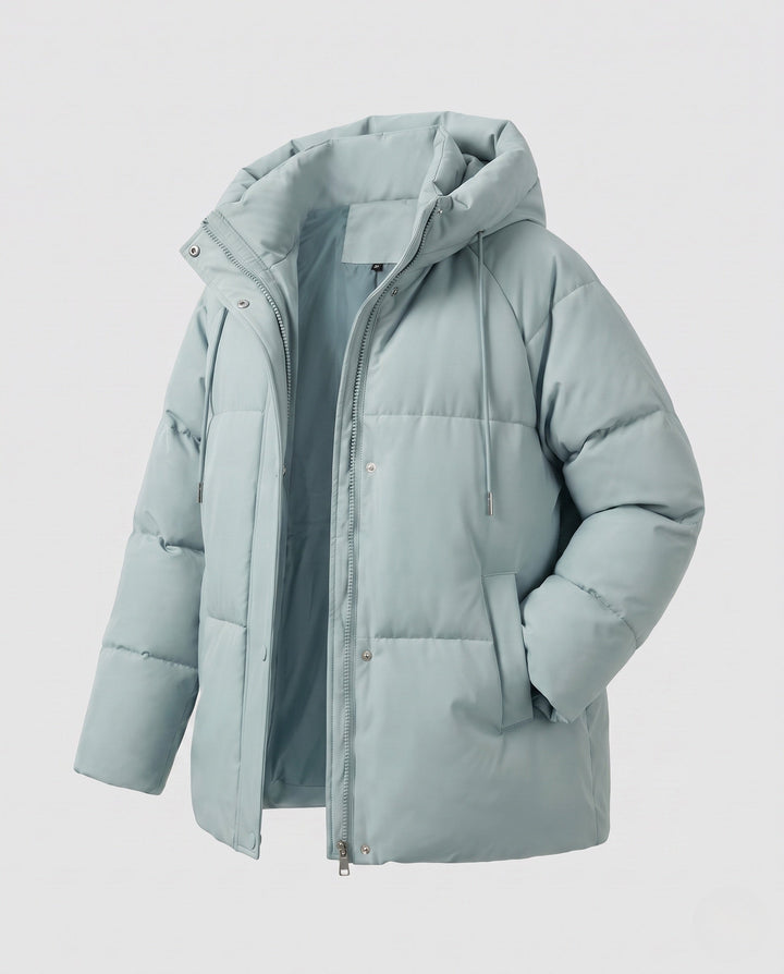 Dam Kort Boxig Quiltad Parka med Hög Krage Kant, Huva, och Mjuk Microfleece Foder