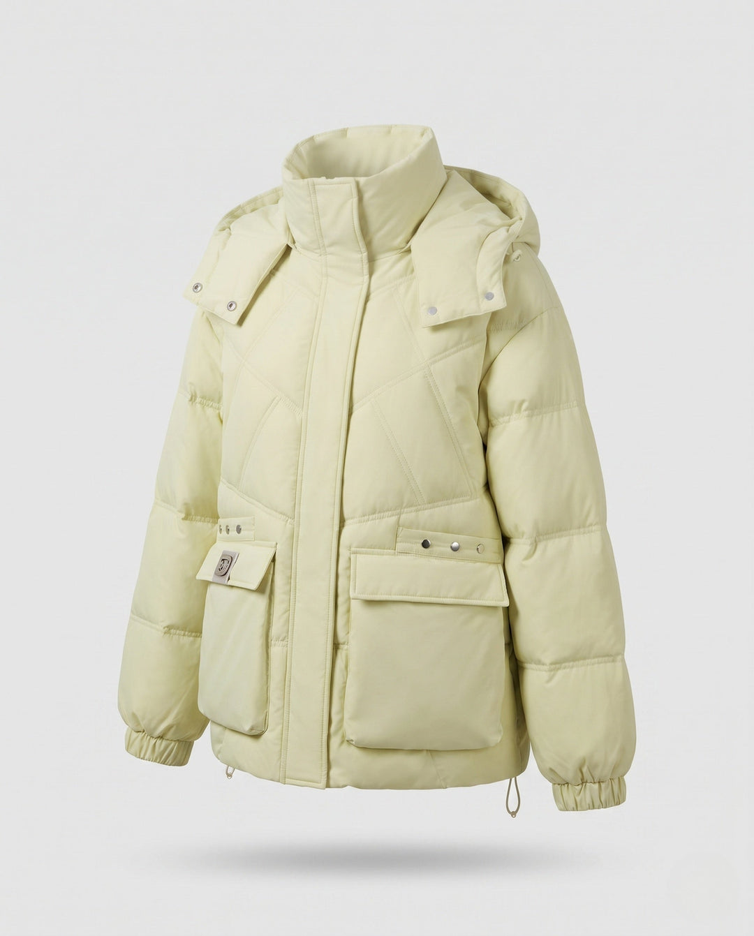 Dam Kort Thermo Parka med Oversize Huva, Lock Fickor, och Side Dragkedja Details