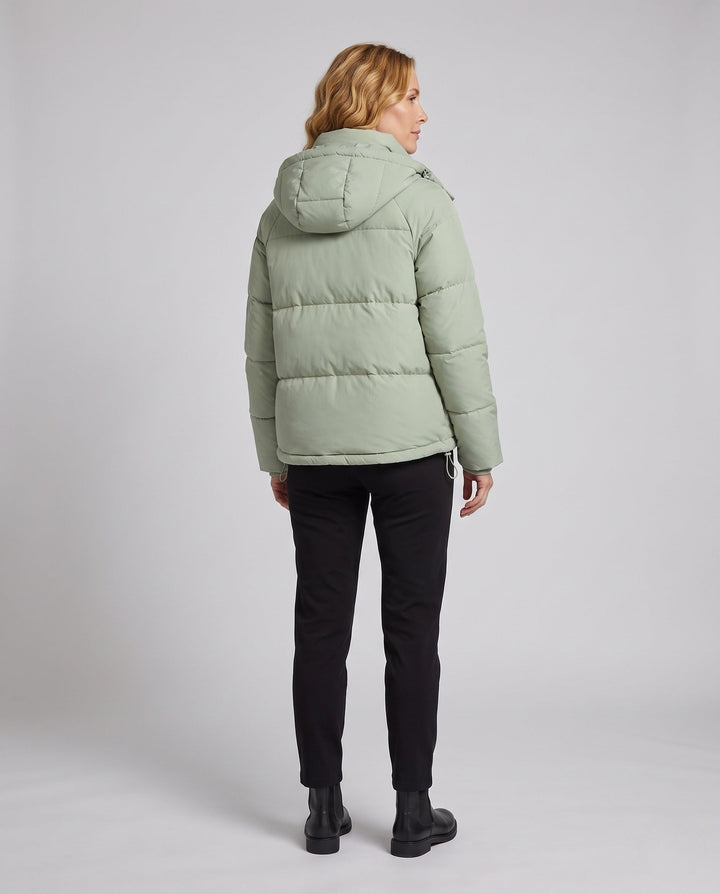 Dam Nano Kort Voluminous Thermo Blouse med Hög-Closing Stå Krage och Multifunctional Lock Fickor