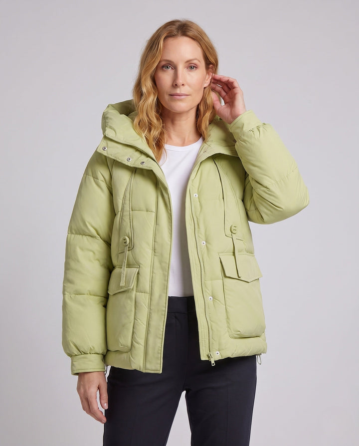 Dam Nano Kort Voluminous Thermo Blouse med Hög-Closing Stå Krage och Multifunctional Lock Fickor