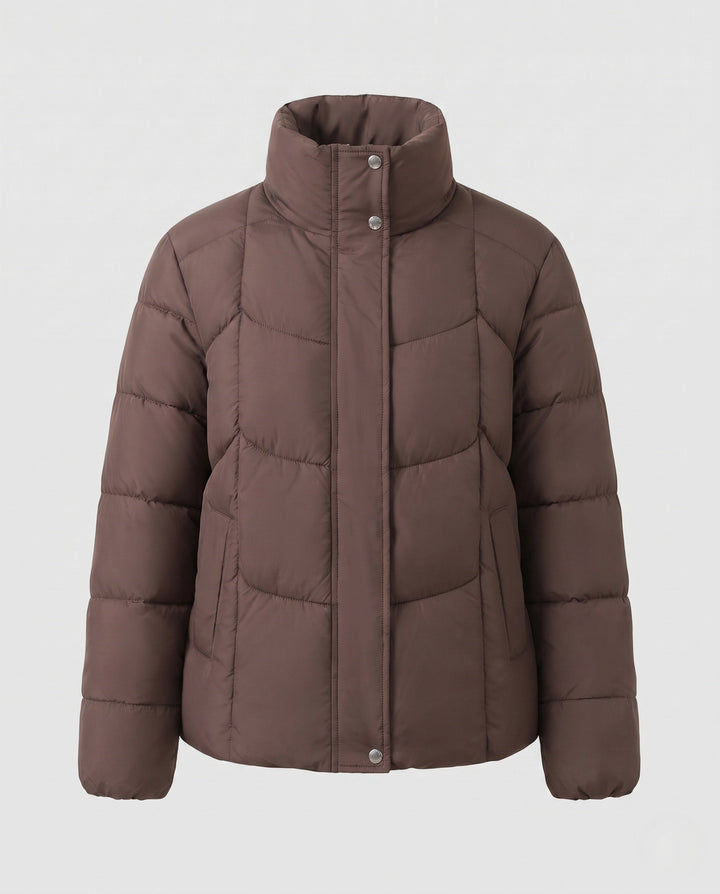Dam Kort Vadderad Stad Puffer med Discreet Two-Way Front och Ergonomisk Baffle Quilting