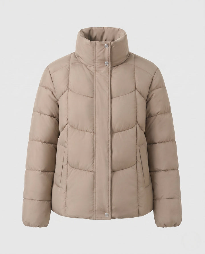 Dam Kort Vadderad Stad Puffer med Discreet Two-Way Front och Ergonomisk Baffle Quilting